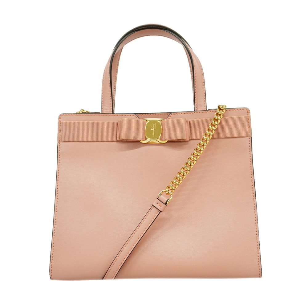 Salvatore Ferragamo Vara Leather Handbag, Pink Beige, Women's
